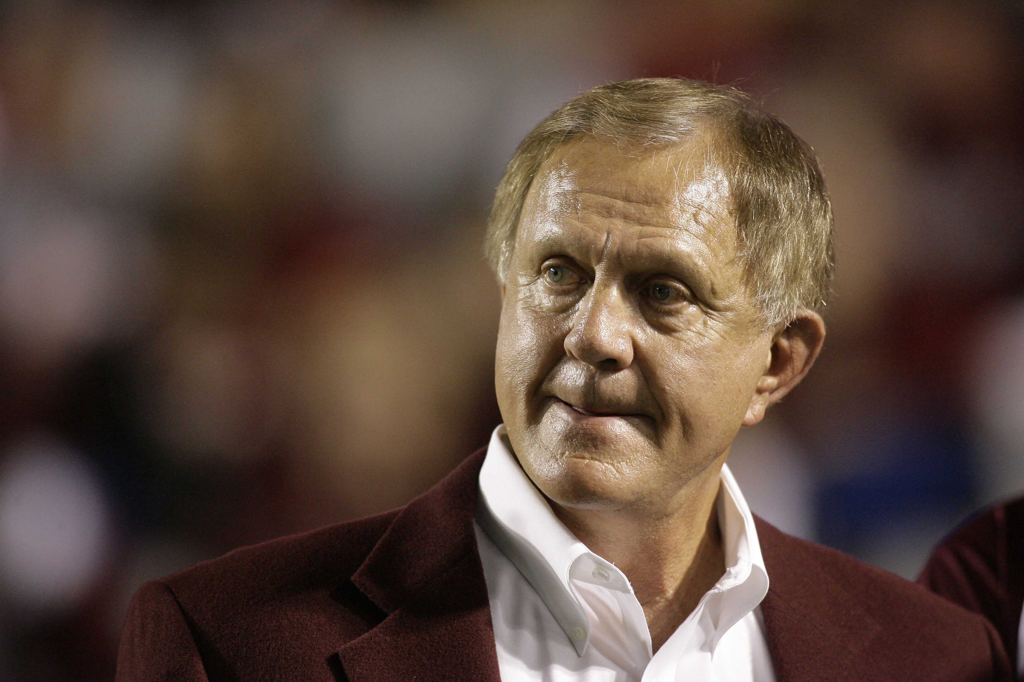 Nov 20, 2010; Houston, TX, USA; Texas A&M Aggies former head coach Jackie Sherrill on the field before a game against the Nebraska Cornhuskers at Kyle Field.